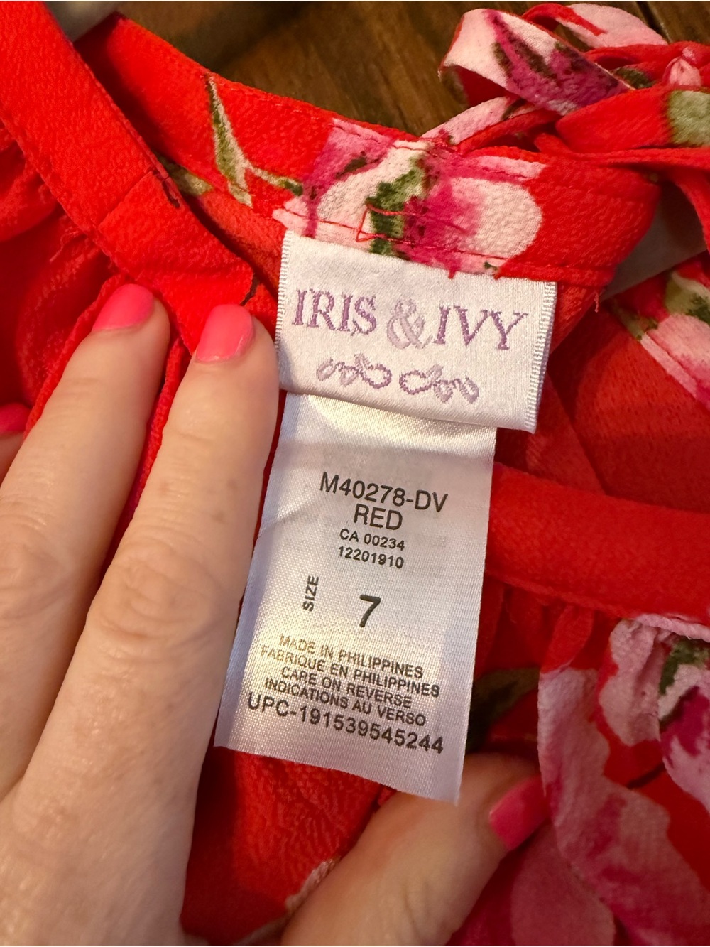 Girls' Red Floral Ruffle Dress Size 7 - Picture 3 of 3